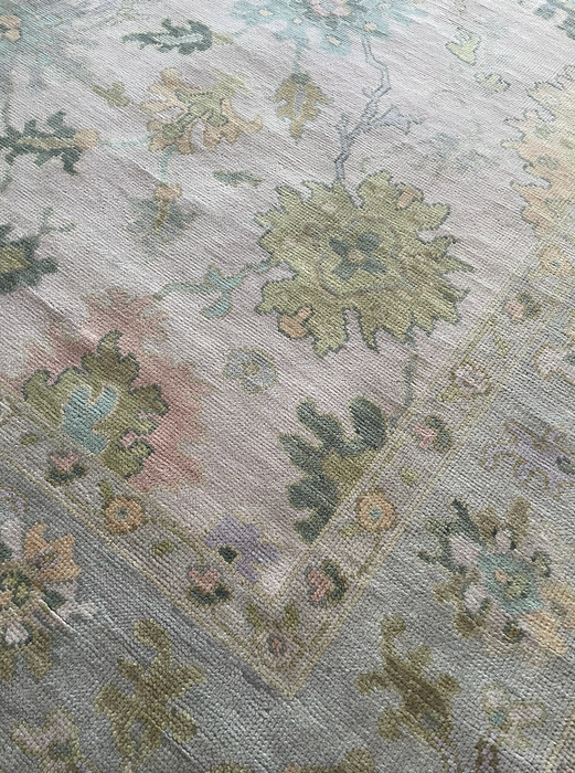 Levanta Hand-Knotted Oushak Indian Wool Rug -  Lilac, Aquamarine, Blossom and Pear 244 x 305cm