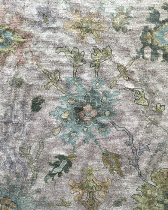 Levanta Hand-Knotted Oushak Indian Wool Rug -  Lilac, Aquamarine, Blossom and Pear 244 x 305cm