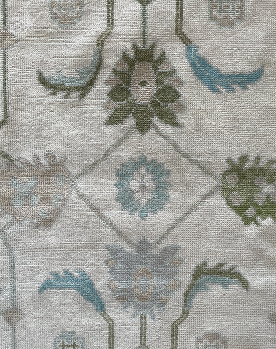 Arda Hand-Knotted Indian Oushak Wool Rug - Ivory, Aquamarine, Dove and Basil 244 x 305cm