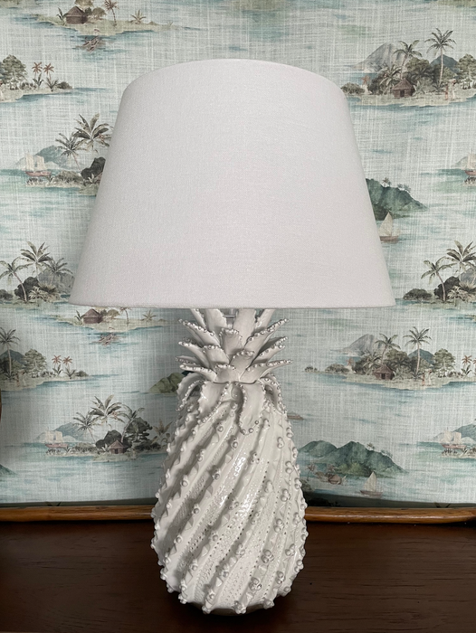 Aruba White Hand-Painted Ceramic Pineapple Lamp Base