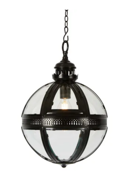 Globe Black Brass and Glass Hanging Lantern