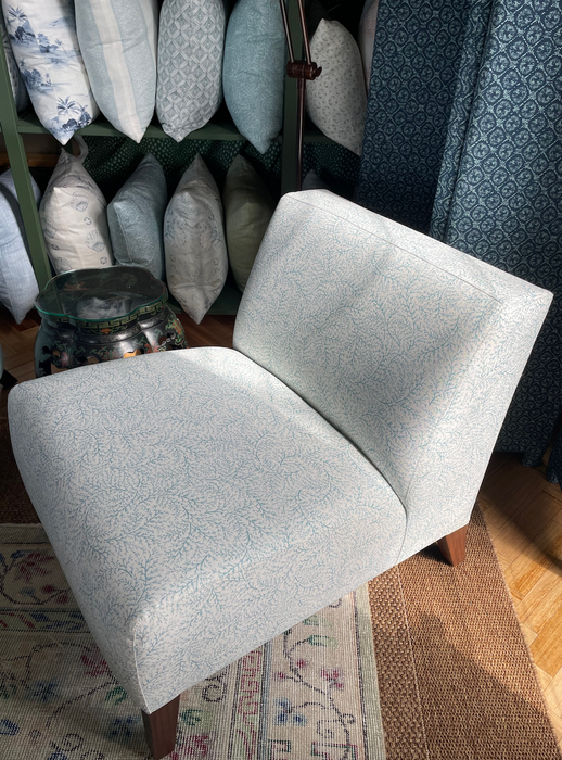 Simple Slipper Chair in Isla Design Frond Aquamarine