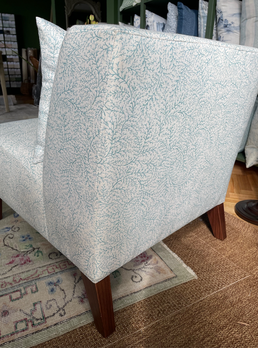 Simple Slipper Chair in Isla Design Frond Aquamarine
