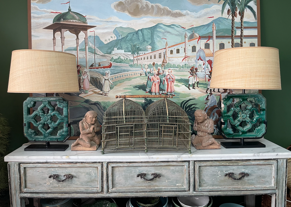 Vintage Chinese Balcony Tile Lamp Base