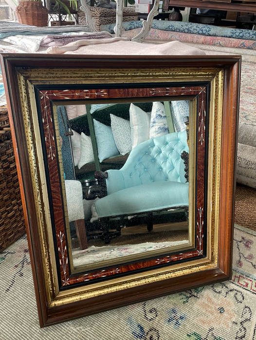 Antique Edwardian Carved and Hand-Painted Gilt Mirror