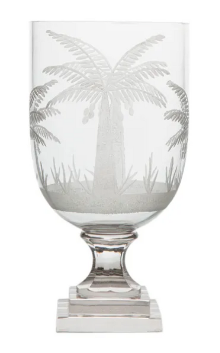 Palm Cut Glass Hurricane Vase
