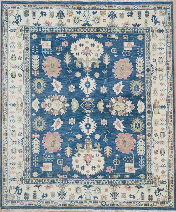 Esra Hand-Knotted Indian Oushak Wool Rug - Sapphire, Ivory and Blossom 244 x 305cm