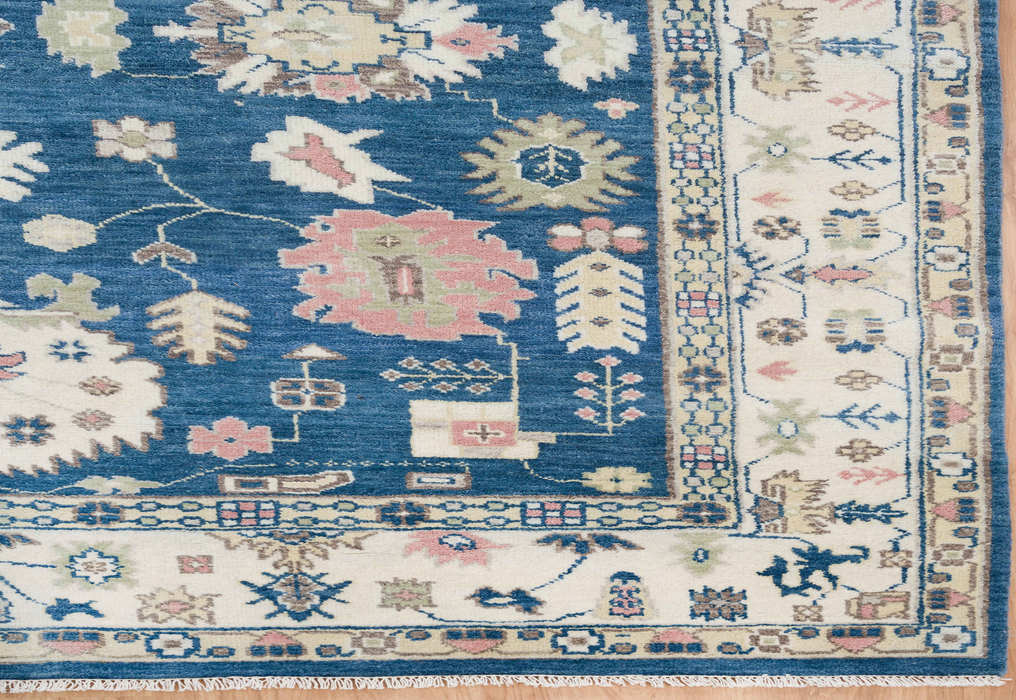 Esra Hand-Knotted Indian Oushak Wool Rug - Sapphire, Ivory and Blossom 244 x 305cm