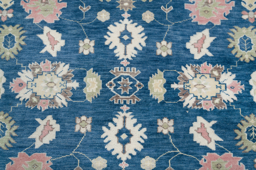 Esra Hand-Knotted Indian Oushak Wool Rug - Sapphire, Ivory and Blossom 244 x 305cm