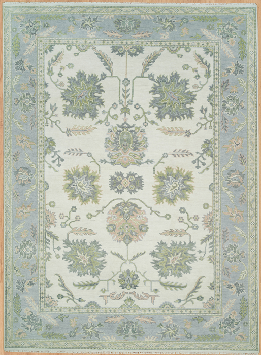 Kaya Hand-Knotted Indian Oushak Wool Rug - Ivory, Dove, Basil and Almond 244cm x 305cm