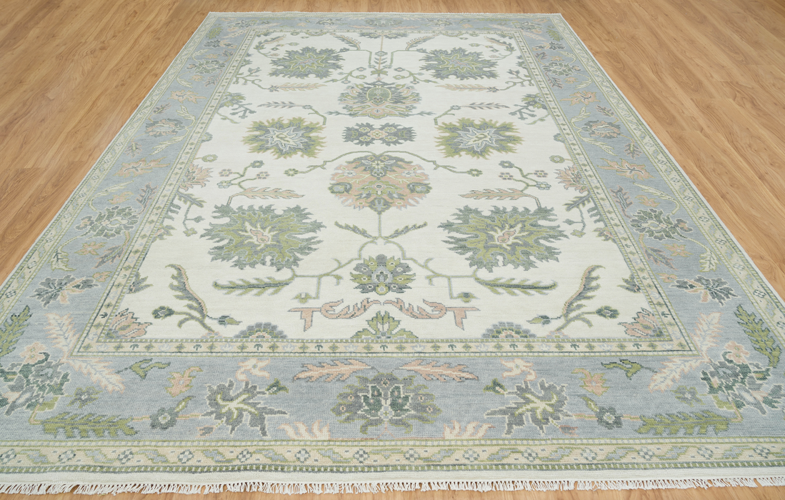 Kaya Hand-Knotted Indian Oushak Wool Rug - Ivory, Dove, Basil and Almond 244cm x 305cm