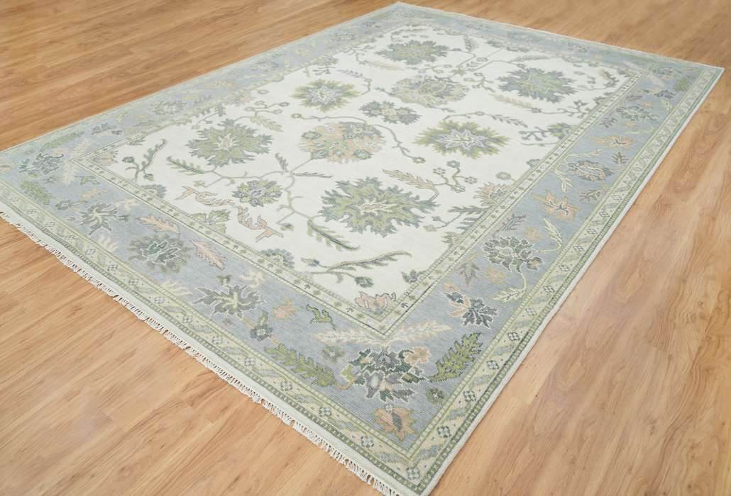 Kaya Hand-Knotted Indian Oushak Wool Rug - Ivory, Dove, Basil and Almond 244cm x 305cm