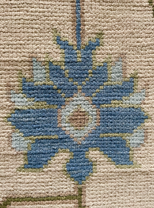 Sakin Hand-Knotted Indian Oushak Wool Rug - Ivory, Sapphire and Basil 305cm x 244cm