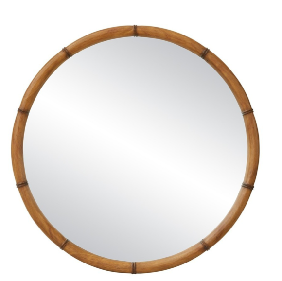 Large Round Hand Carved Oak Faux Bamboo Mirror 92cm diameter