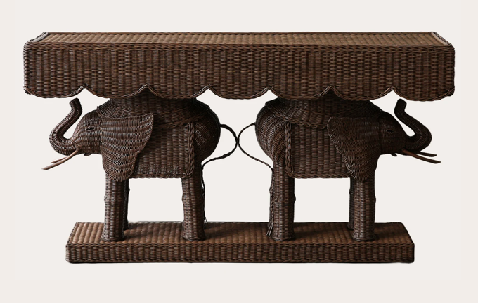 Rattan Elephant Console in Vintage Brown